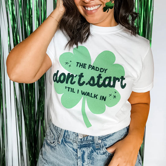 PRE-ORDER The Paddy Don't Start Till Graphic Tee in white