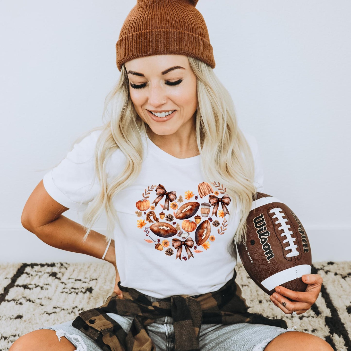 Fall Football Heart Graphic Tee