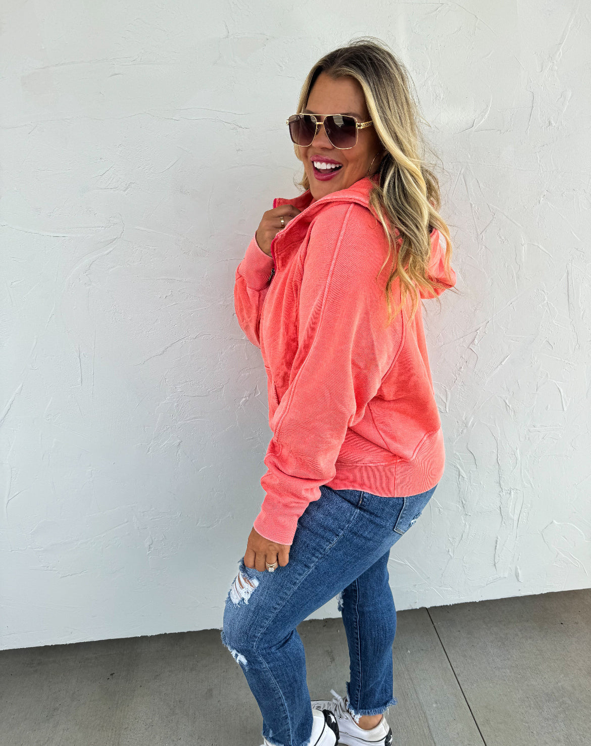 S/M & 2X ONLY Easy Does It Pullover Hoodie in coral